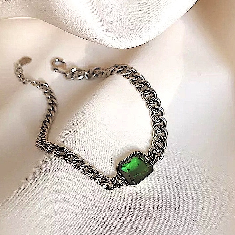 Emerald Zircon Sterling Silver Chain Link Bracelet - Picture 10 of 12